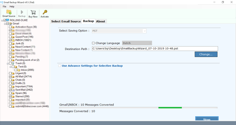 Proses pencadangan email Gmail