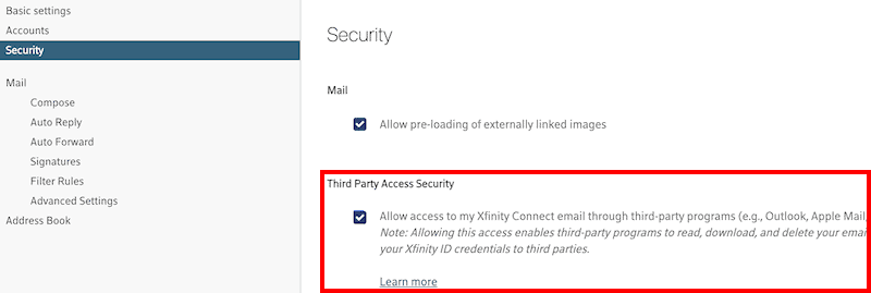 Select the Third Party Access Security check box