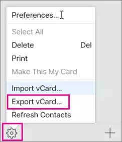 export vcard option