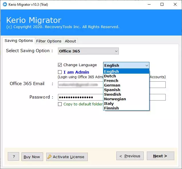 Kerio to Office 365 Migration Tool