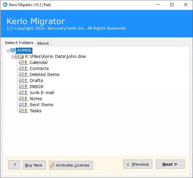 Select Kerio Server folders