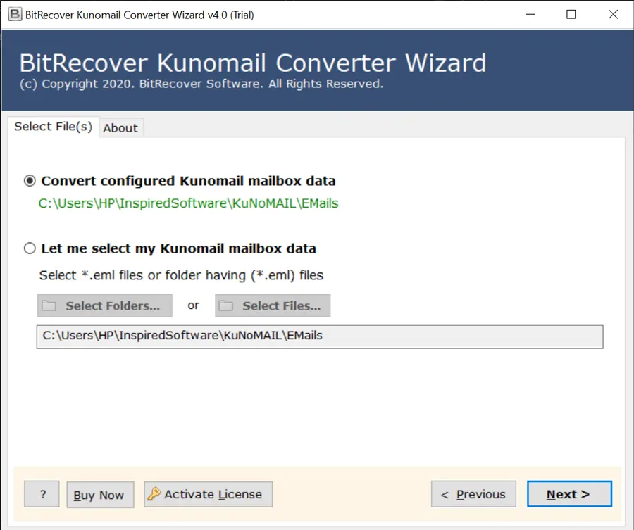Kunomail backup software