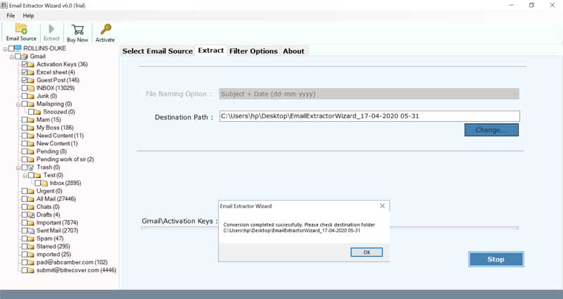 export emails from Bluehost sucessfully 