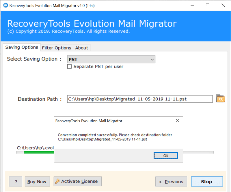 Evolution Mail Export to PST