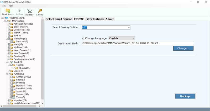 backup IMAP email