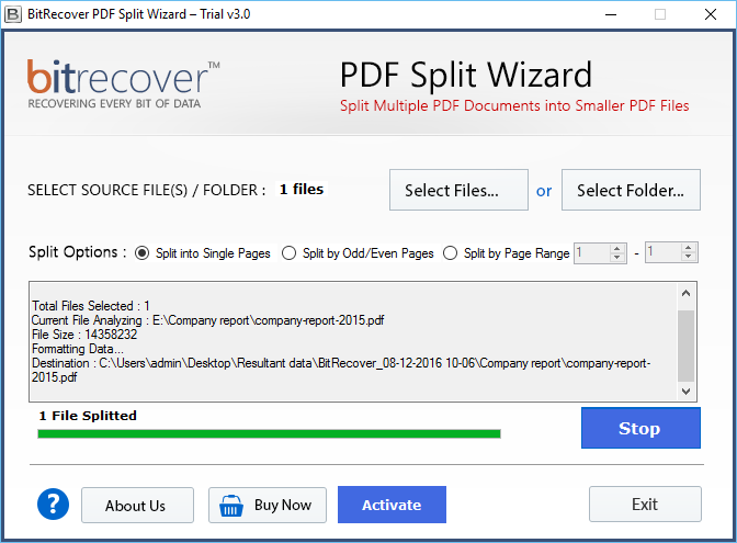 Break PDF document into separate pages