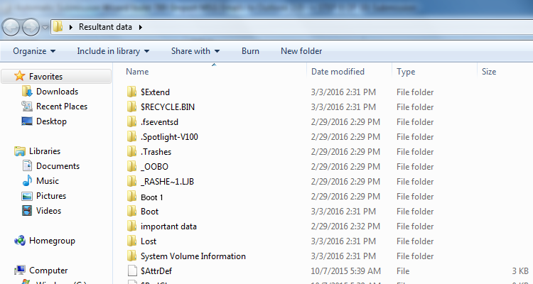 restored files and folders