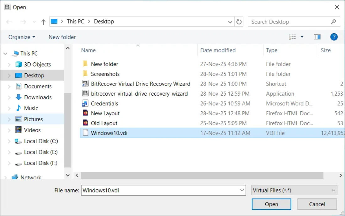 Select Virtual Drive File